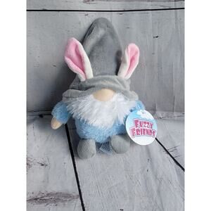 Bunny Ears Fuzzy Friends Blue Gnome 7" Plush Grey Hat Easter Bunny Gnome New